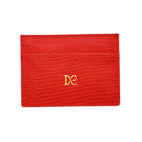 Caiman Leather Card Holder - Red